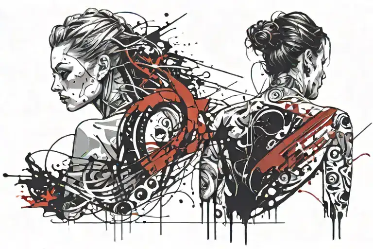 Tattoo on the back that says TECHNO along the length between the shoulder and shoulder to the nape of the neck tattoo design idea