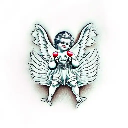cherub angel with boxing gloves tattoo design idea