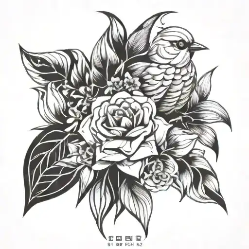 tweety and flower bouquet tattoo design idea