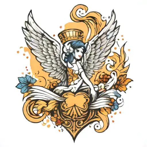Grand cracker with Angel wings flying tattoo design idea