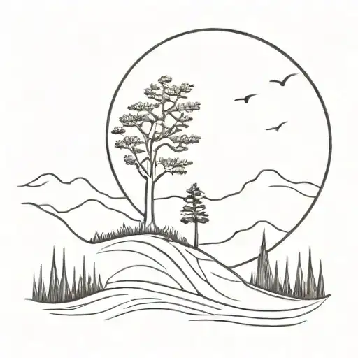 crescent moon and cypress tree tattoo design idea