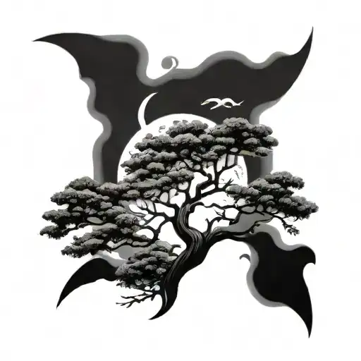 crescent moon and cypress tree tattoo design idea
