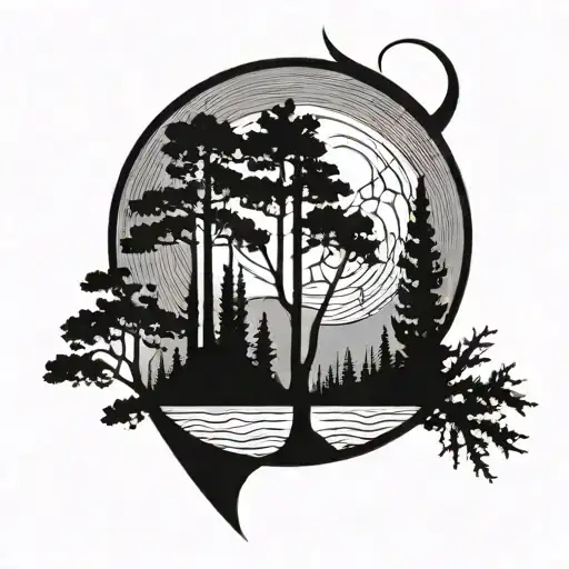 crescent moon and cypress tree tattoo design idea