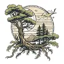 crescent moon and cypress tree tattoo design idea