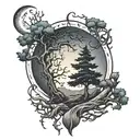 crescent moon and cypress tree tattoo design idea