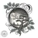 crescent moon and cypress tree tattoo design idea