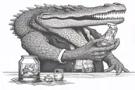 alligator holding glass of bourbon with tail  tattoo design idea