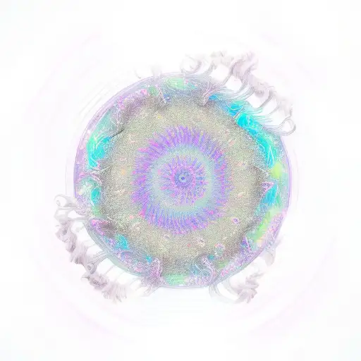 celestial being with spiral glow encompassing their body tattoo design idea