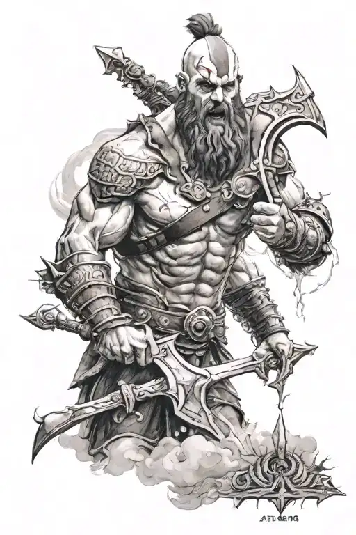 god of war ares in a storm clouds tattoo design idea