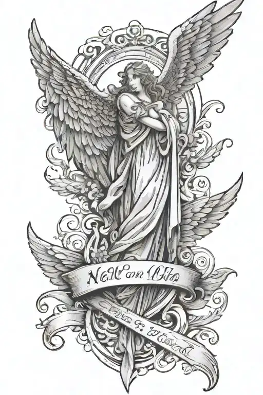 Vertical signature and an angel wing coming out of it. Under this to say: nel cielo c'è la metà della mia vita, perché c tattoo design idea