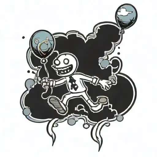 Funny stick figure tattoo with a balloon flying tattoo design idea