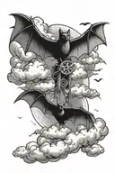 cross around clouds with bats tattoo design idea