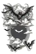 cross around clouds with bats tattoo design idea