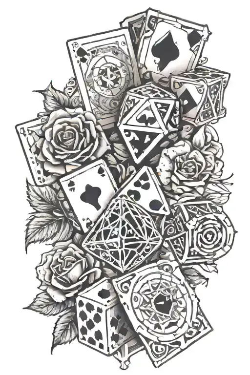 forearm tattoo with cards and roses and dice   tattoo design idea