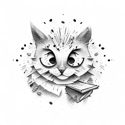 A stack of books with coffee stains and animals peeking out from between the pages tattoo design idea