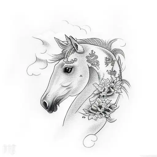 A horse looking at its reflection in a spring  tattoo design idea