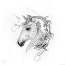 A horse looking at its reflection in a spring  tattoo design idea