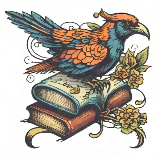 bird sitting on book open tattoo design idea