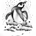Pinguin skydiving tattoo design idea