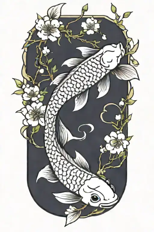 Sakura blossom koi fish tattoo design idea