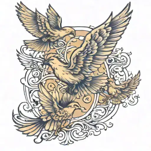 3 birds flying with an ACH incorporated tattoo design idea