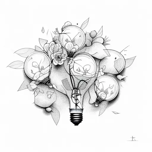 broken light bulb with flowers sprouting tattoo design idea