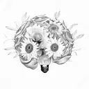 broken light bulb with flowers sprouting tattoo design idea