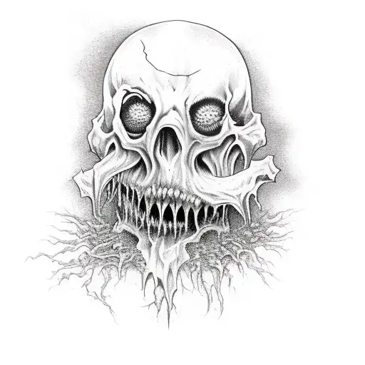 hooded rotting ghoul surrounded by demonic corpses i tattoo design idea