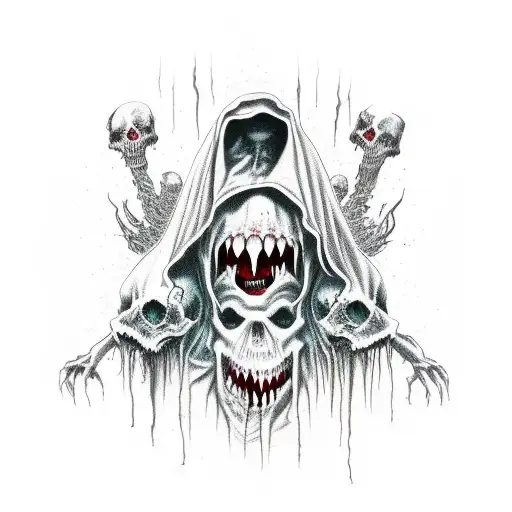 hooded rotting ghoul surrounded by demonic corpses i tattoo design idea