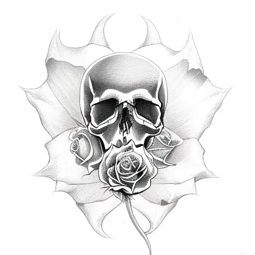 Skull and Roses, floral hip tattoo tattoo design idea