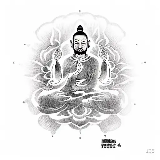 monk in lotus pose on fire tattoo design idea