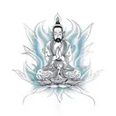 monk in lotus pose on fire tattoo design idea