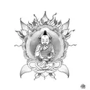 monk in lotus pose on fire tattoo design idea
