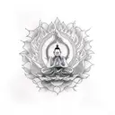 monk in lotus pose on fire tattoo design idea