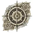 compass rose with an eye of osiris in the center, the slightly exaggerated north and the 4 stoic truths center tattoo design idea