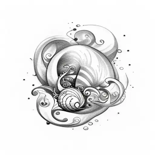 A sketch-style tattoo of a philosophical quote written in a beautiful calligraphy font, surrounded by waves and seashells tattoo design idea