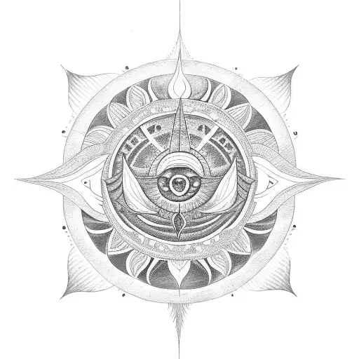 A blackwork tattoo of a stylized sun and moon merging together, symbolizing the harmony of nature and black music tattoo design idea