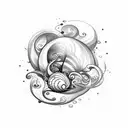 A sketch-style tattoo of a philosophical quote written in a beautiful calligraphy font, surrounded by waves and seashells tattoo design idea