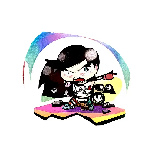 Create a tattoo of your favorite video game character in a rock n roll outfit tattoo design idea