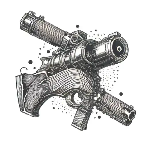 An abstract representation of sound waves morphing into gun barrels tattoo design idea