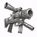 An abstract representation of sound waves morphing into gun barrels tattoo design idea