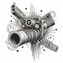 An abstract representation of sound waves morphing into gun barrels tattoo design idea