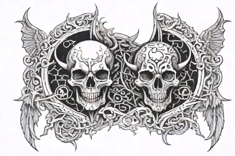Pulvis et Umbra Sumus with a Satanic Background and Details tattoo design idea