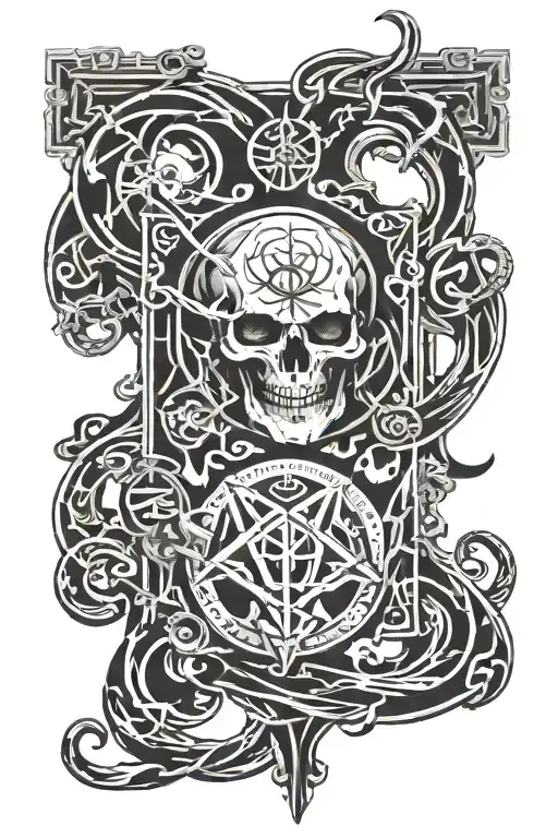 Satanic Style lettering of Pulvis et Umbra Sumus tattoo design idea