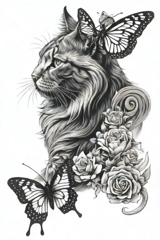 cat and butterfly tattoo tattoo design idea