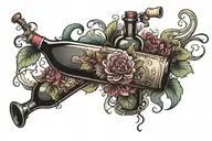Wine bottle tattoo design idea