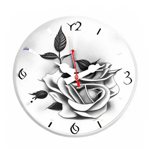 clock with roses and angel  tattoo design idea