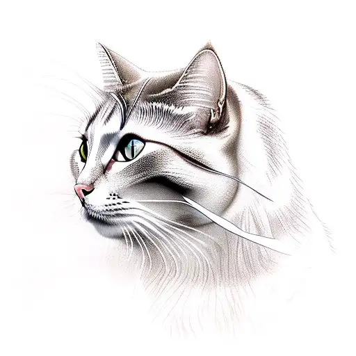 cat based on nordic goddess freya, in profile and that looks powerful tattoo design idea