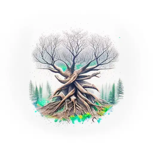 forest roots sleeve hawk outdoors nature tattoo design idea