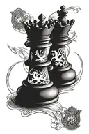 A chess piece representing each child (king, knight, queen) intertwined with military symbols to honor your service as a veteran tattoo design idea